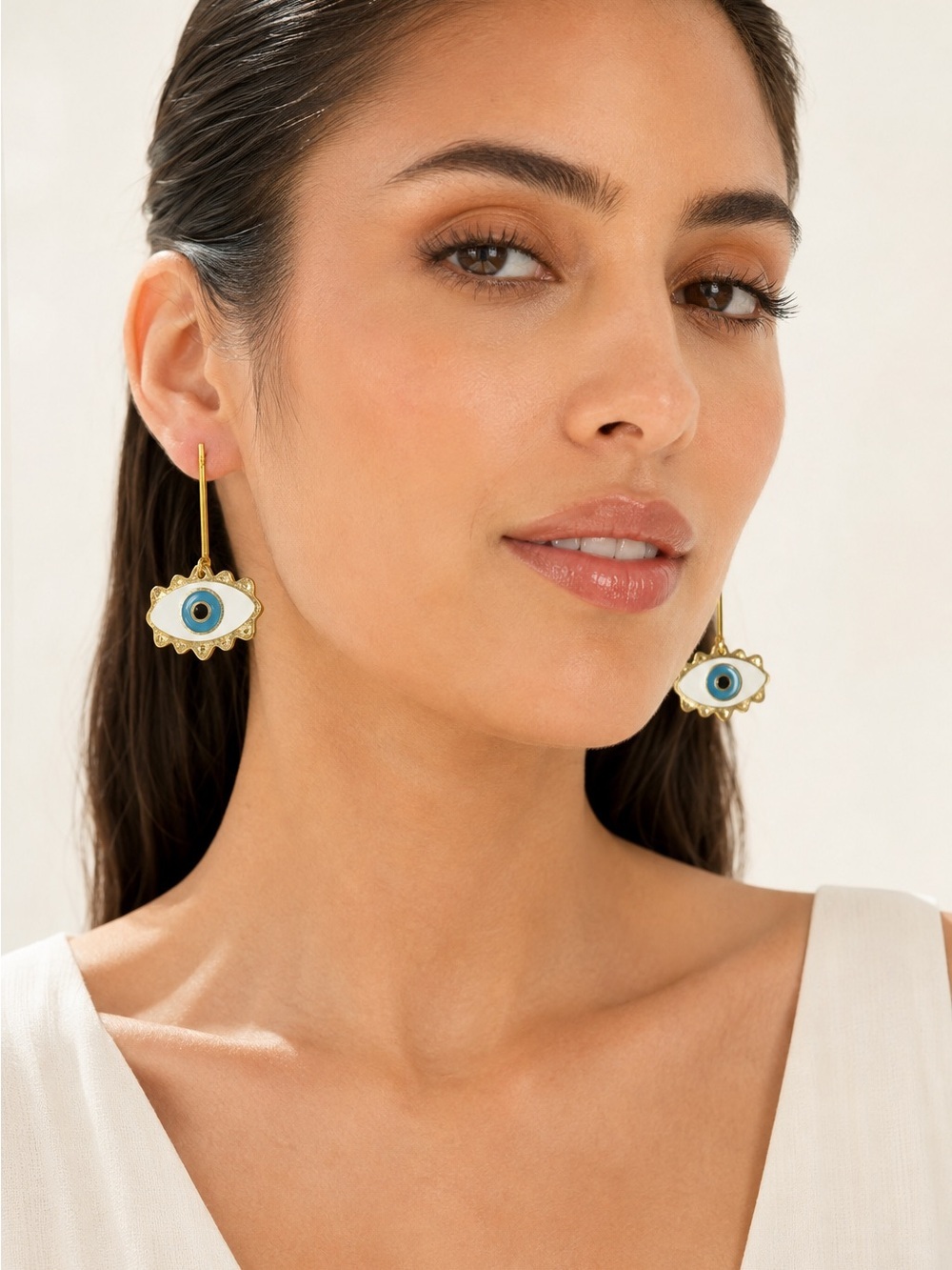 Gold Turquoise Evil Eye Statement Drop Earrings